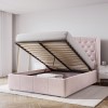 Pink Velvet Double Ottoman Bed with Winged Headboard - Safina