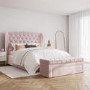 GRADE A2 - Pink Velvet Double Ottoman Bed with Winged Headboard - Safina