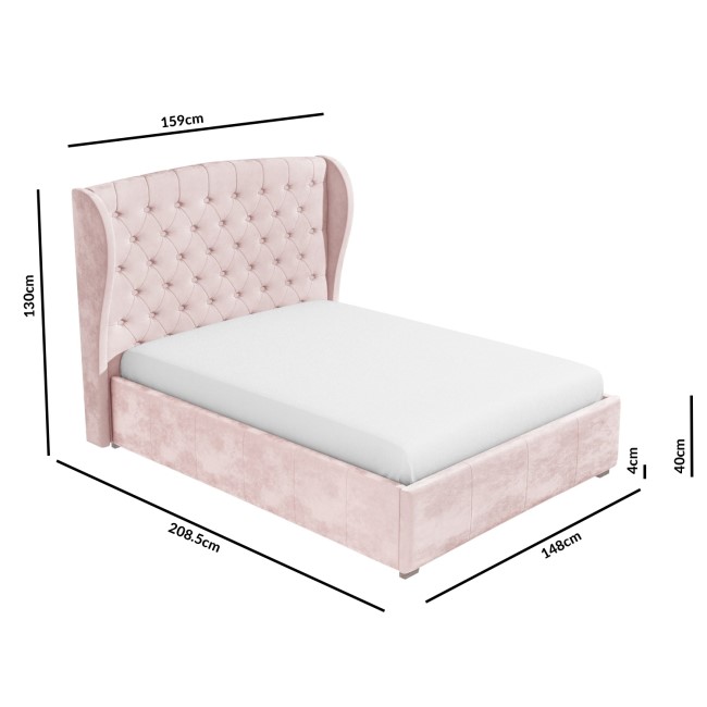 Pink Velvet Double Ottoman Bed with Matching Blanket Box - Safina