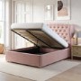 Pink Velvet King Size Ottoman Bed with Winged Headboard - Safina