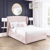 GRADE A2 - Safina Pink Velvet King Size Ottoman Bed with Winged Headboard