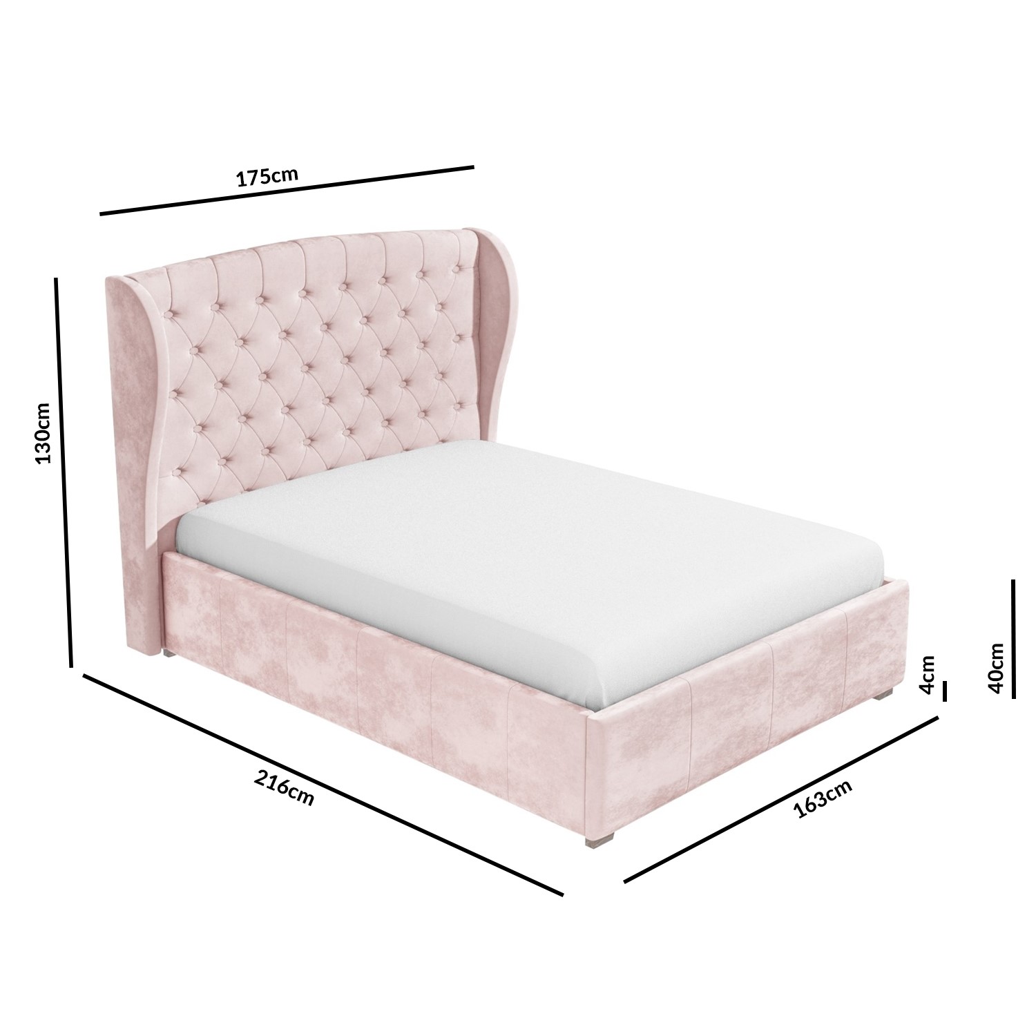 Blush Pink Velvet King Size Ottoman Bed with Chesterfield Headboard