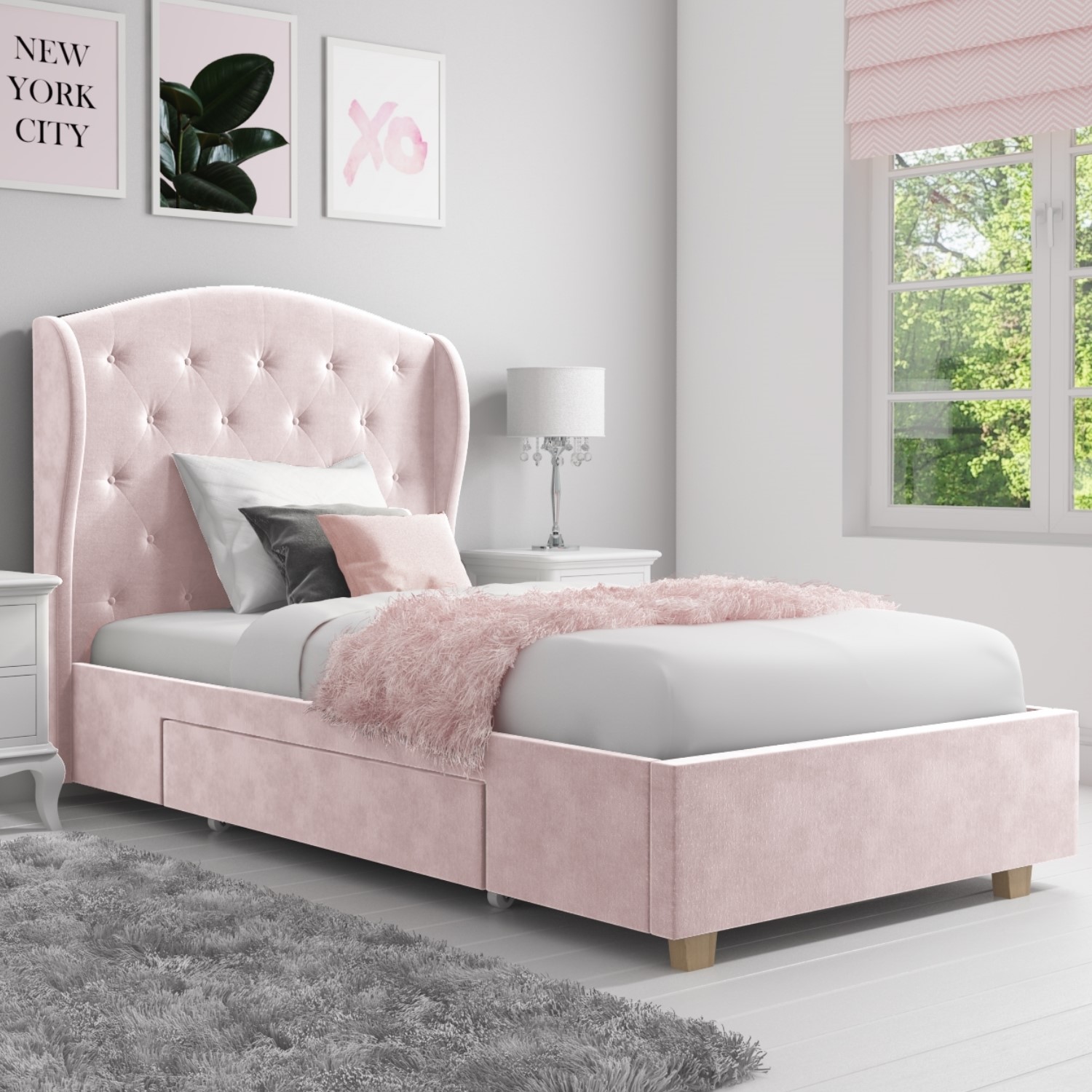 baby pink bed frame