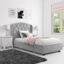 Grey Velvet Single Bed Frame with Storage Drawer - Safina