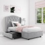 Grey Velvet Single Bed Frame with Storage Drawer - Safina