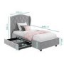 Grey Velvet Single Bed Frame with Storage Drawer - Safina