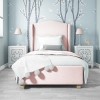GRADE A1 - Safina Single Wing Back Bed in Baby Pink Velvet