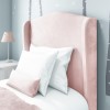 Pink Velvet Upholstered Single Bed Frame with High Winged Headboard - Safina