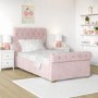GRADE A2 - Safina Blush Pink Velvet Single Sleigh bed with Roll-Top Chesterfield Headboard
