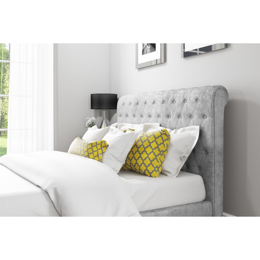 GRADE A2 - Safina Roll Top Double Sleigh Bed in Grey Velvet