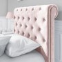GRADE A2 - Safina Blush Pink Velvet Single Sleigh bed with Roll-Top Chesterfield Headboard