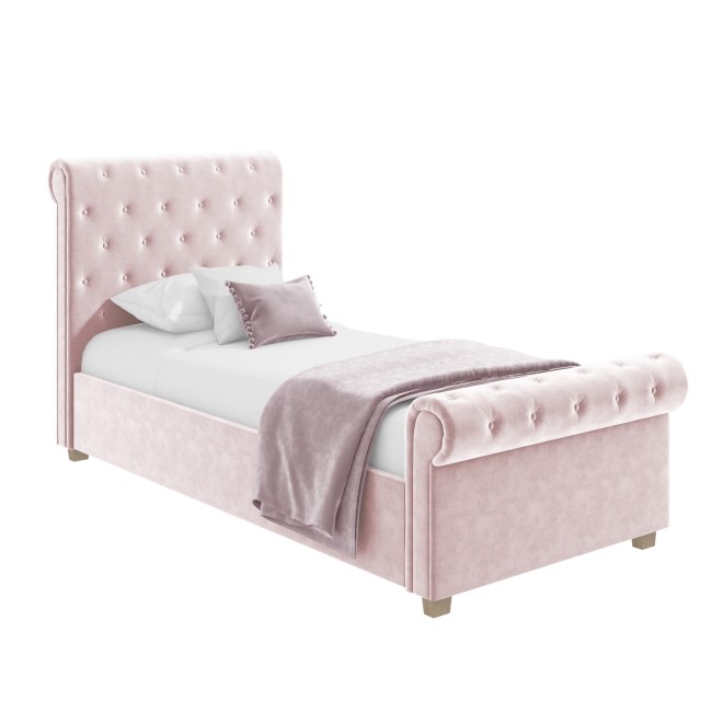 Pink Velvet Upholstered Single Sleigh Bed Frame - Safina