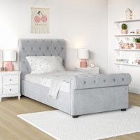 Grey Velvet Upholstered Single Sleigh Bed Frame - Safina