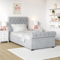Grey Velvet Upholstered Single Sleigh Bed Frame - Safina Grey Velvet Upholstered Single Sleigh Bed Frame - Safina