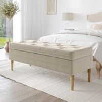 Beige Fabric End-of-Bed Ottoman Storage Bench - Safina