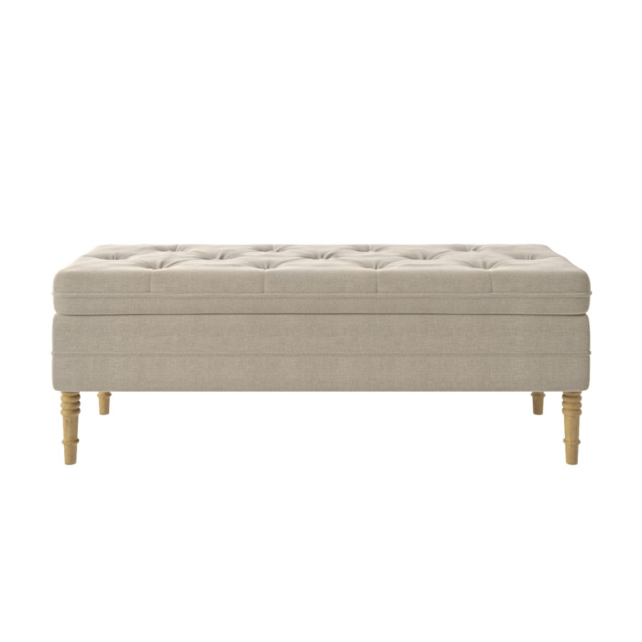 Beige Fabric End-of-Bed Ottoman Storage Bench - Safina