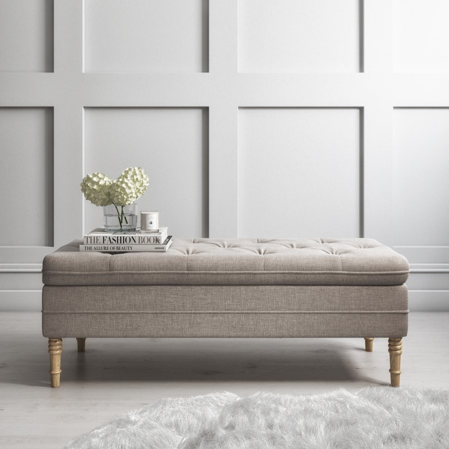 GRADE A1 - Safina Ottoman Storage Bench in Woven Beige Fabric