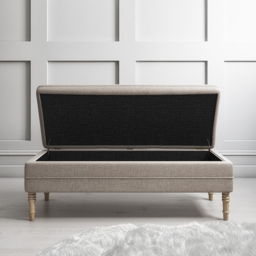GRADE A1 - Safina Ottoman Storage Bench in Woven Beige Fabric