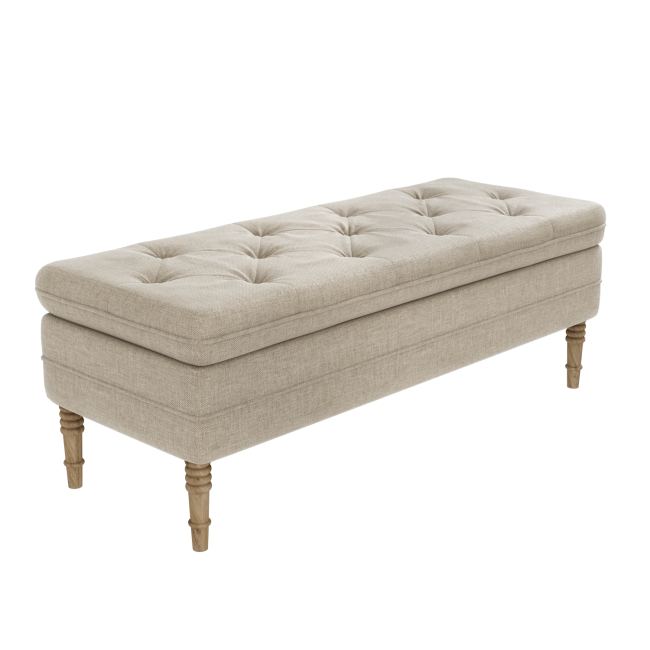 Beige Fabric End of Bed Ottoman Storage Bench - Safina