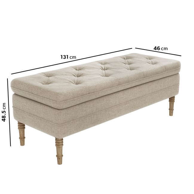 Beige Fabric End of Bed Ottoman Storage Bench - Safina