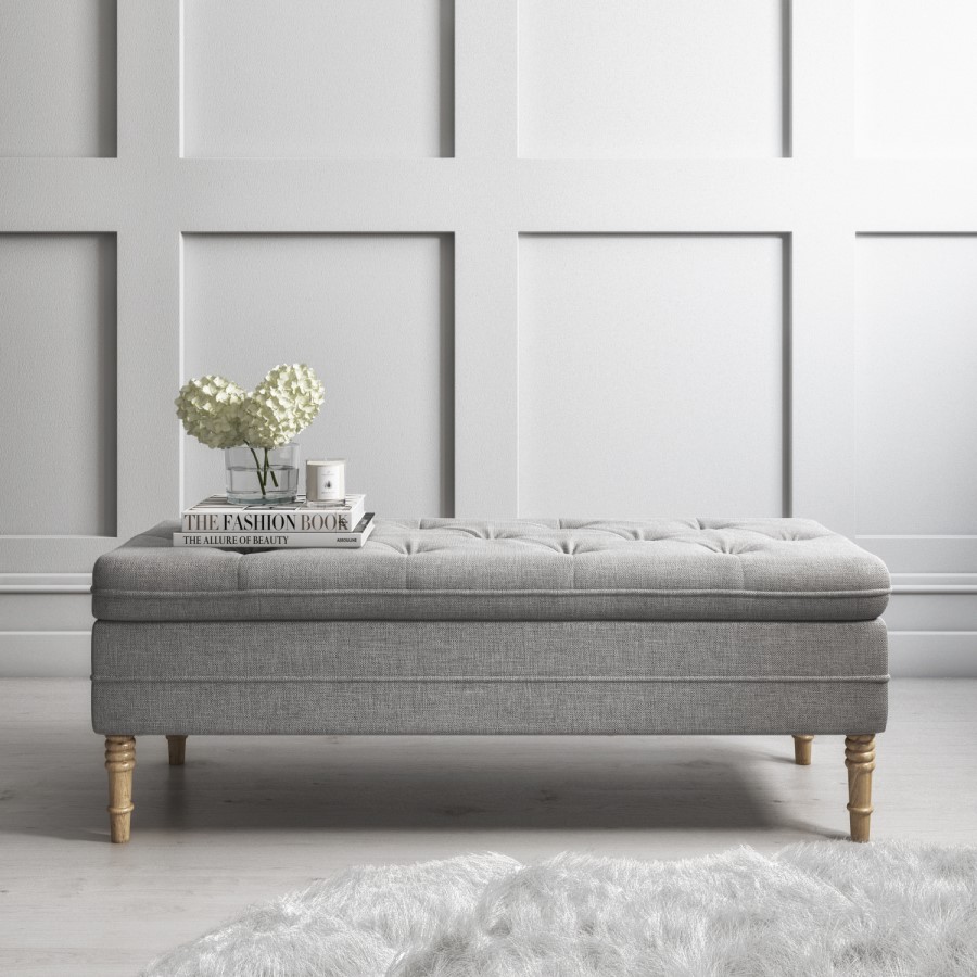 GRADE A1 - Safina Ottoman Storage Bench in Woven Light Grey Fabric