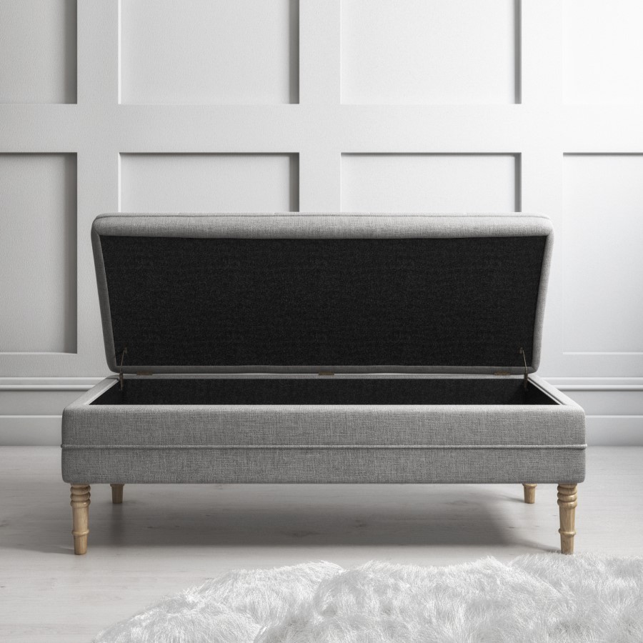GRADE A1 - Safina Ottoman Storage Bench in Woven Light Grey Fabric