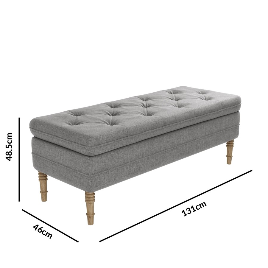 GRADE A1 - Safina Ottoman Storage Bench in Woven Light Grey Fabric