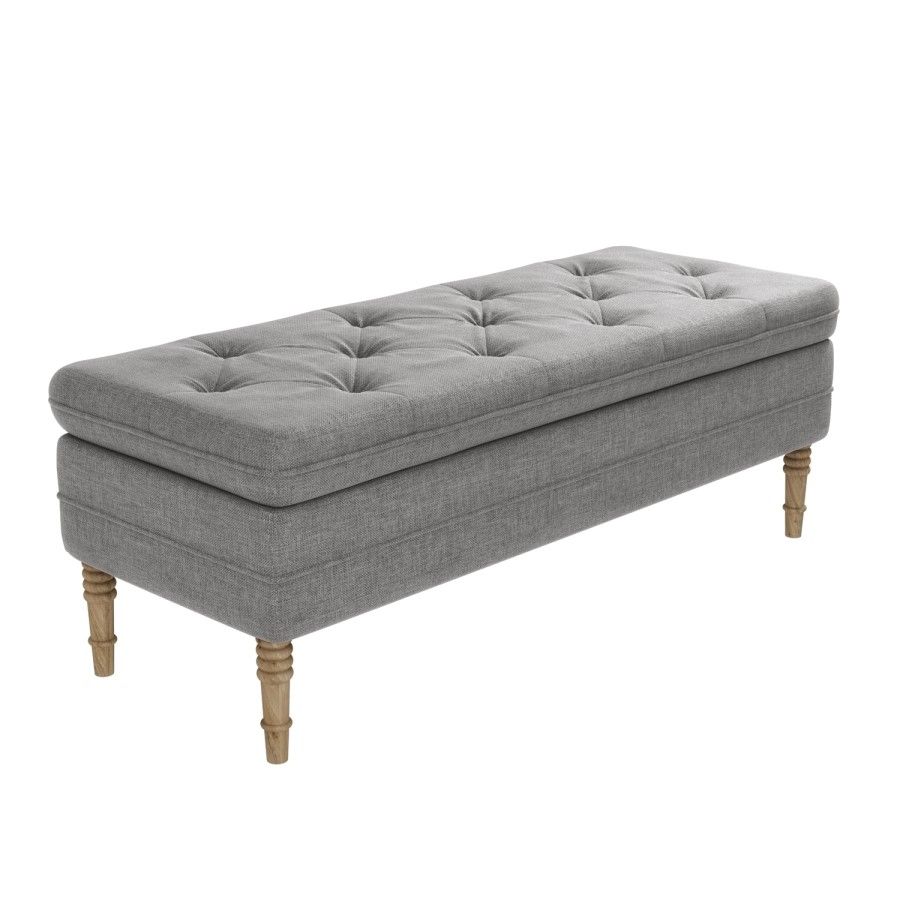 GRADE A1 - Safina Ottoman Storage Bench in Woven Light Grey Fabric
