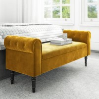 GRADE A1 - Safina Yellow Velvet Bench with Quilted Arm Rest