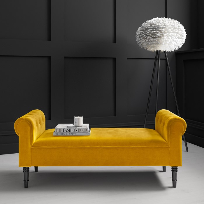 Safina Mustard Yellow Velvet Bench with Quilted Arm Rest Furniture123