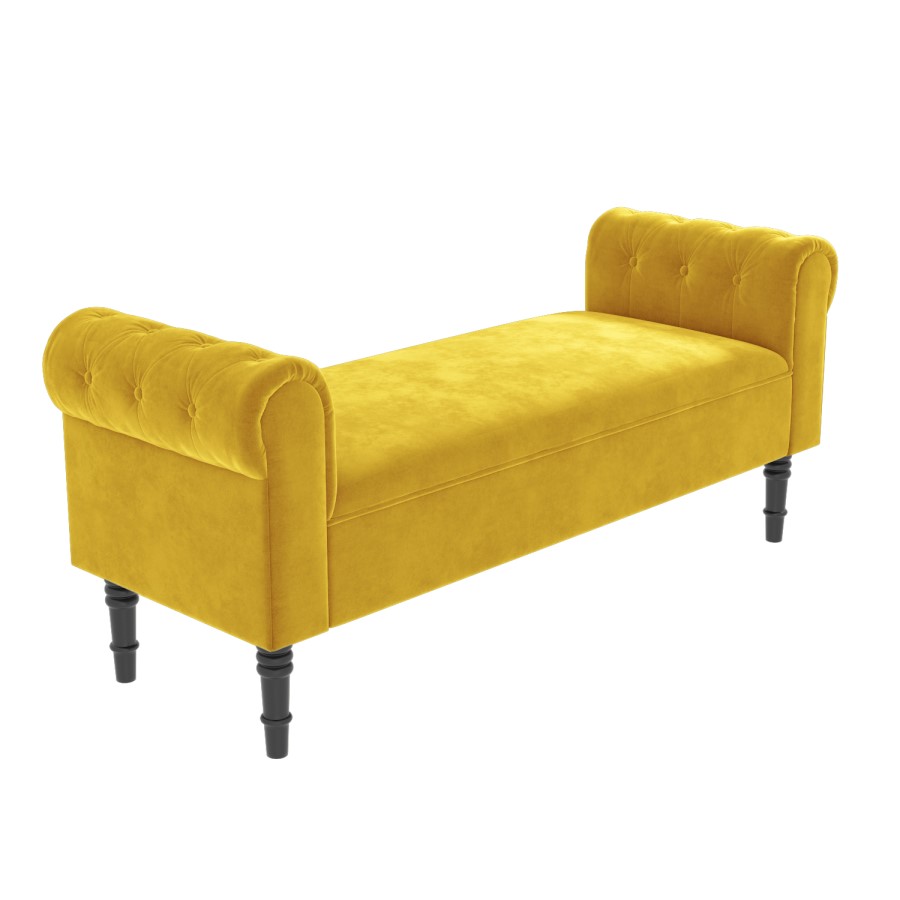 Safina Yellow Velvet Bench with Quilted Arm Rest