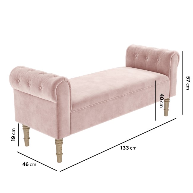 Pink Velvet End-of-Bed Bench with Buttoned Armrests - Safina