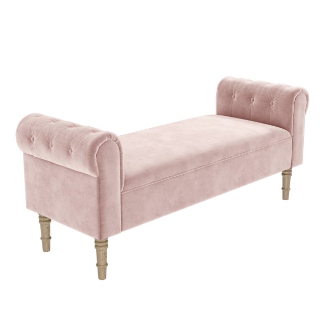 Pink Velvet End-of-Bed Bench with Buttoned Armrests - Safina