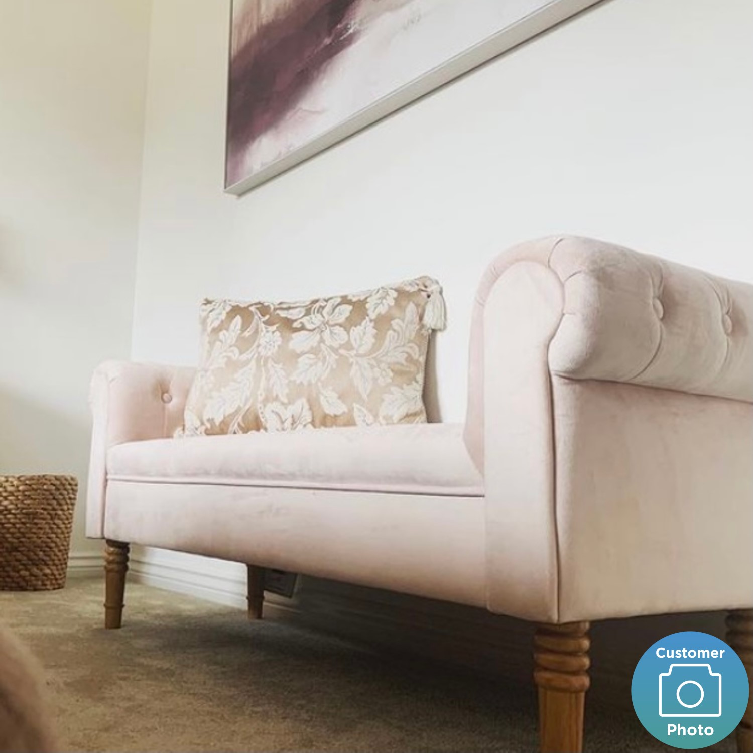 GRADE A2 - Safina End-of-Bed Bench in Pink Velvet with Chesterfield ...