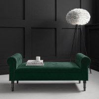 Safina Green Velvet Hallway Bench with Quilted Arm Rest