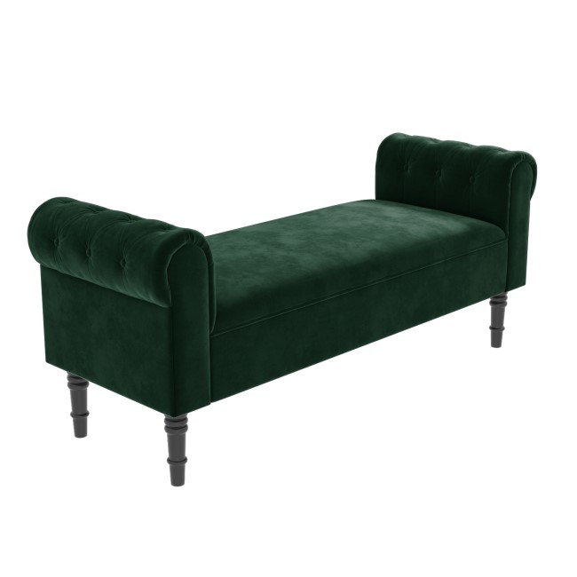 Safina Green Velvet Hallway Bench with Quilted Arm Rest