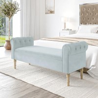 End-of-Bed Bench in Light Blue Velvet with Chesterfield Armrests - Safina