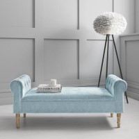 Safina Duck Egg Blue Velvet Hallway Bench with Quilted Arm Rest