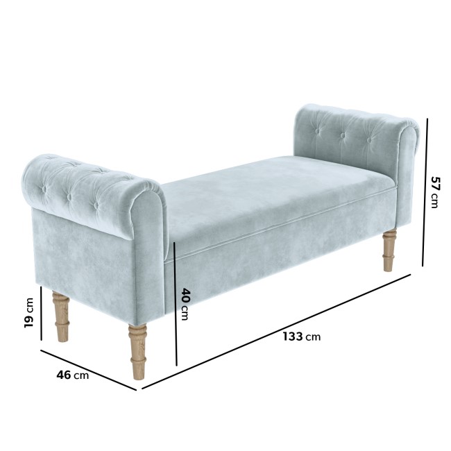 GRADE A2 - End-of-Bed Bench in Light Blue Velvet with Chesterfield Armrests - Safina