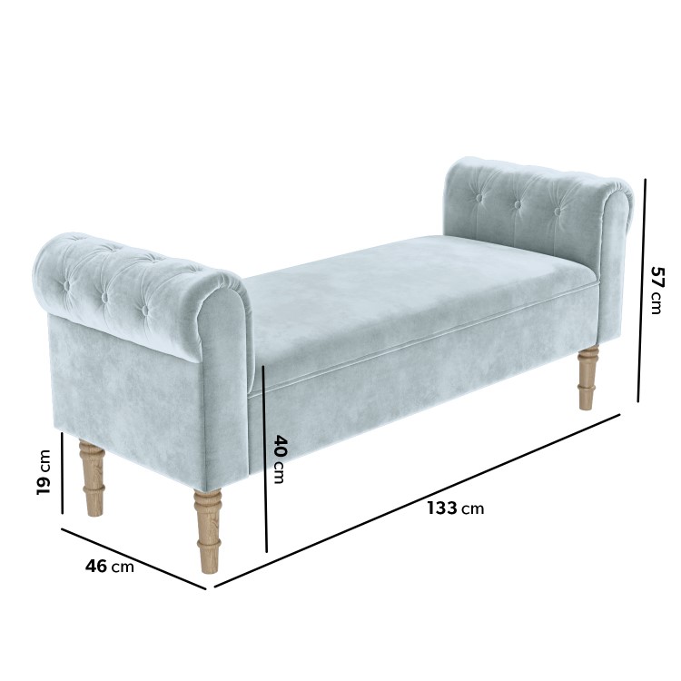 GRADE A2 - End-of-Bed Bench in Light Blue Velvet with Chesterfield Armrests - Safina