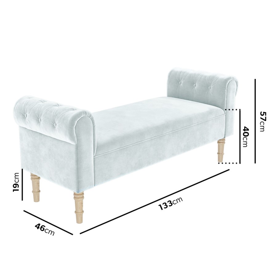 GRADE A2 - Safina End-of-Bed Bench in Light Blue Velvet with Chesterfield Armrests