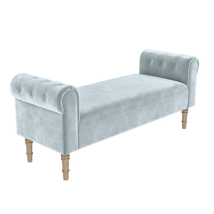 GRADE A2 - End-of-Bed Bench in Light Blue Velvet with Chesterfield Armrests - Safina