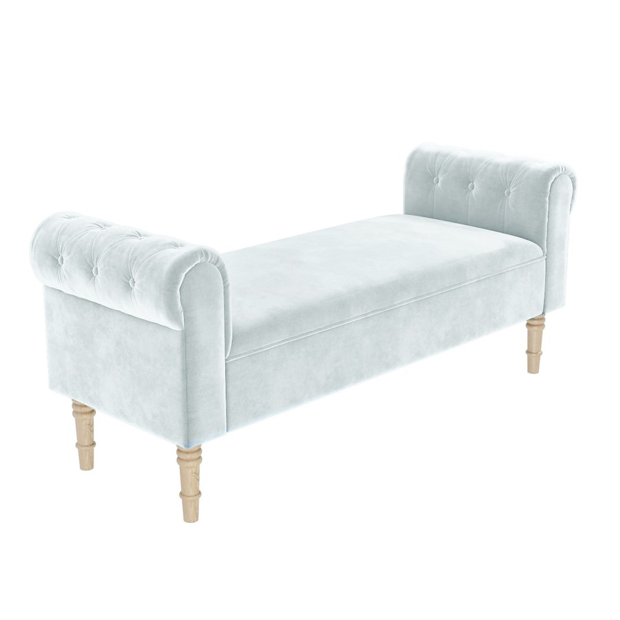 GRADE A2 - Safina End-of-Bed Bench in Light Blue Velvet with Chesterfield Armrests