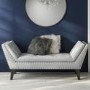 GRADE A1 - Safina Velvet Bench Seat with Stud Detailing in Light Grey