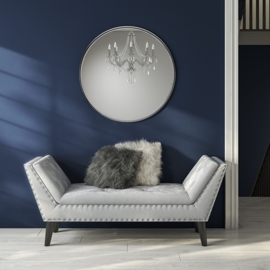 GRADE A1 - Safina Velvet Bench Seat with Stud Detailing in Light Grey