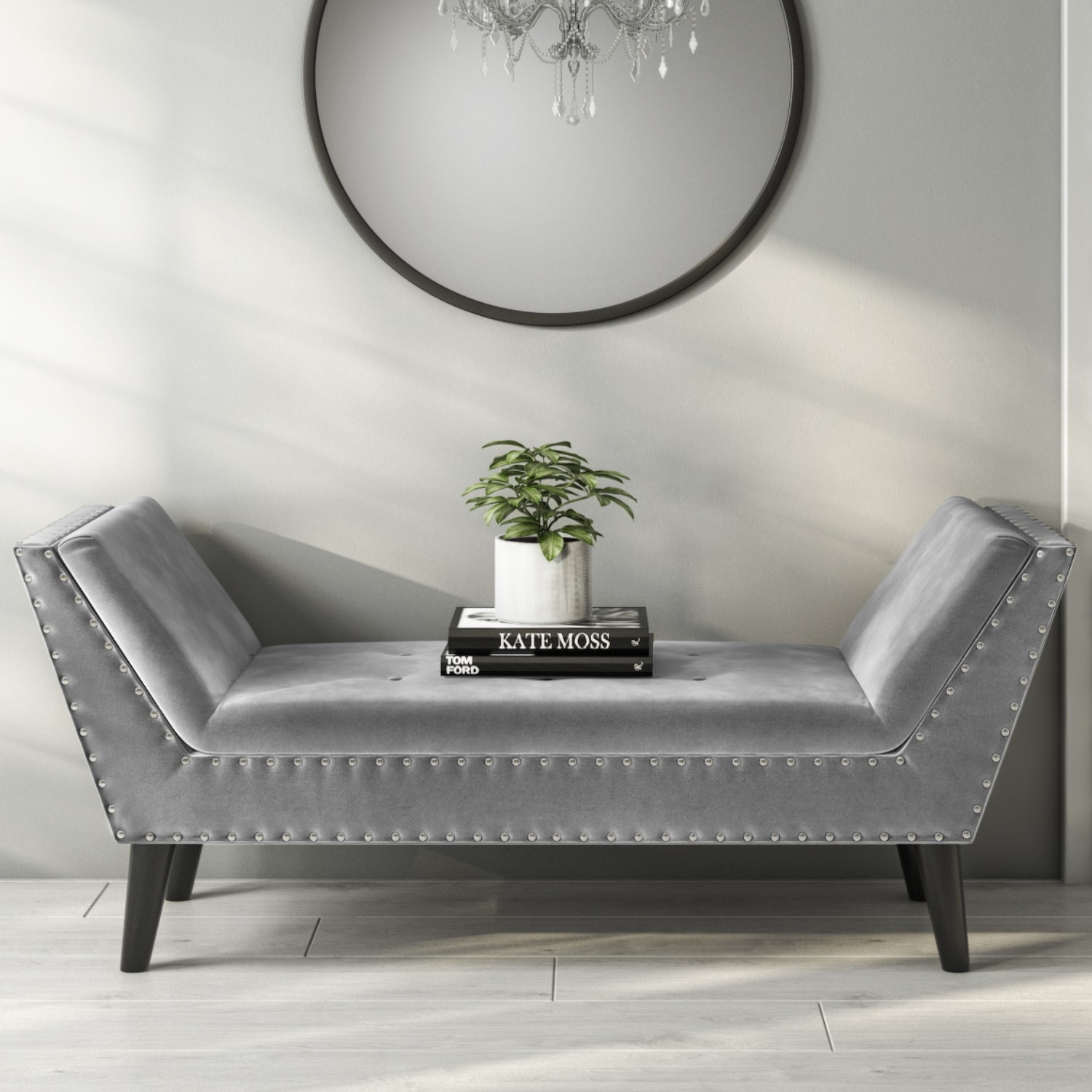 Cushioned End-of-Bed Bench in Grey Velvet Safina Furniture123