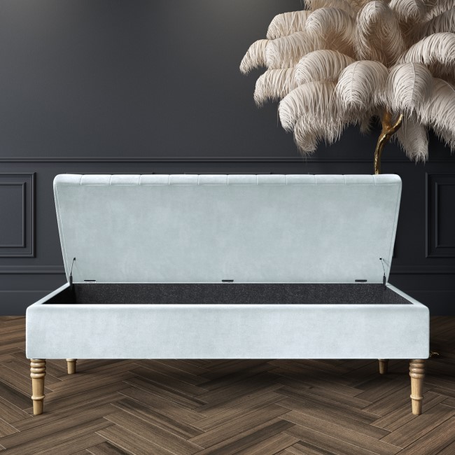 Light Blue Velvet End-of-Bed Ottoman Storage Bench - Safina