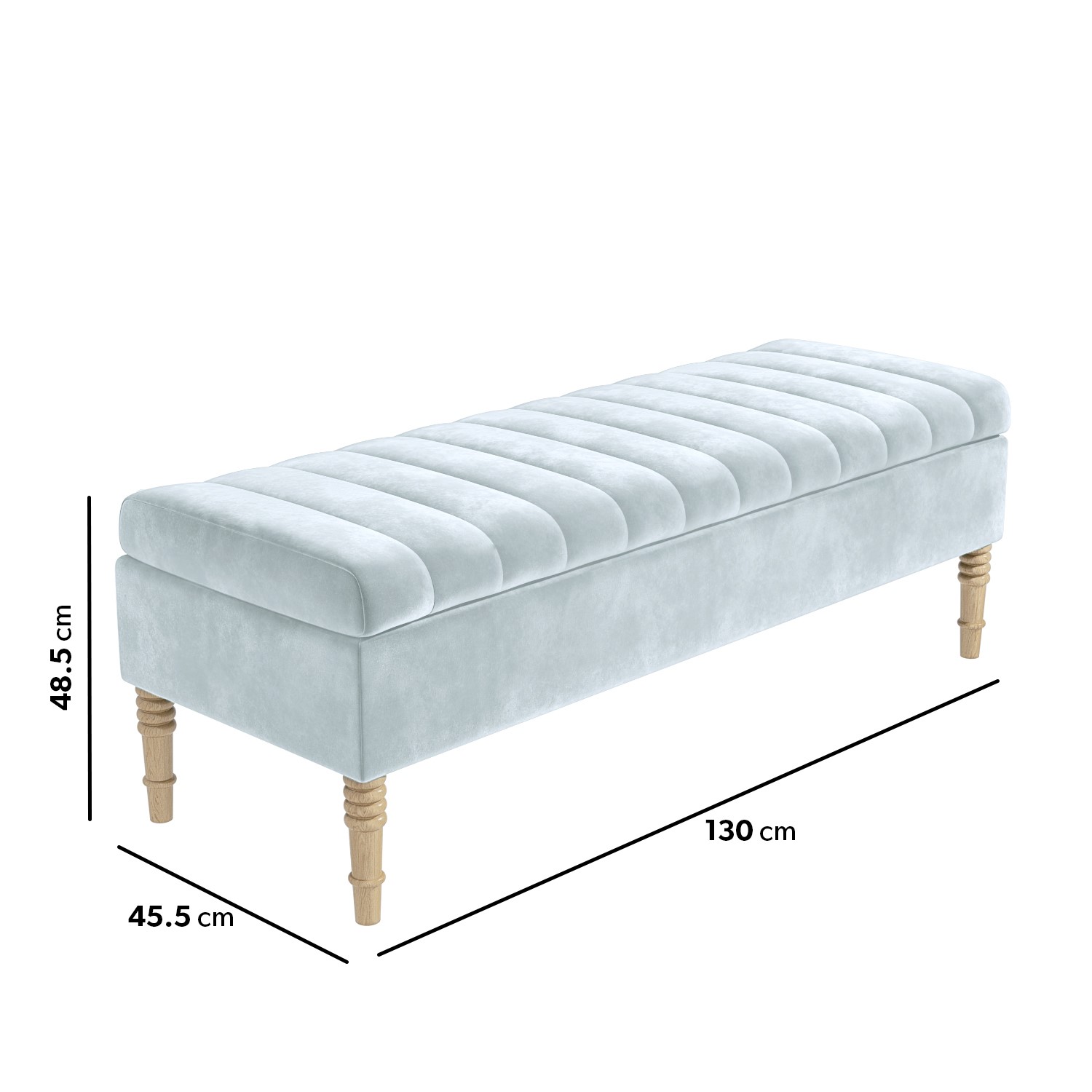 Safina Striped Top Ottoman Storage Bench In Duck Egg Blue Velvet