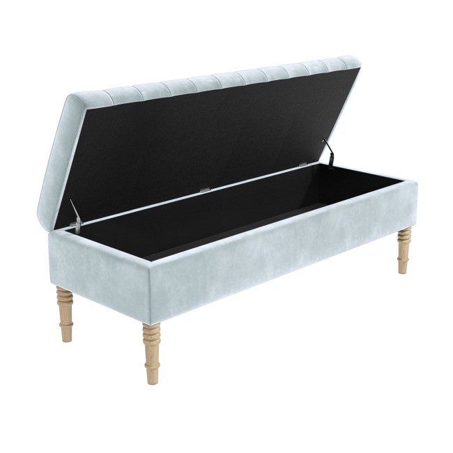 Light Blue Velvet End-of-Bed Ottoman Storage Bench - Safina