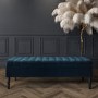 Safina Striped Top Storage Bench in Navy Blue Velvet